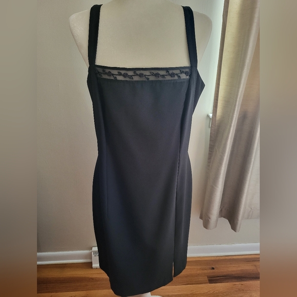 JR Nites by Caliendo 2 Piece Dress Knee Length Bolero Jacket Black Lace Rosette - Picture 9 of 12